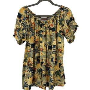 Urban Renewal Vintage Villa Cabana Tropical Print Peasant Top Size Medium